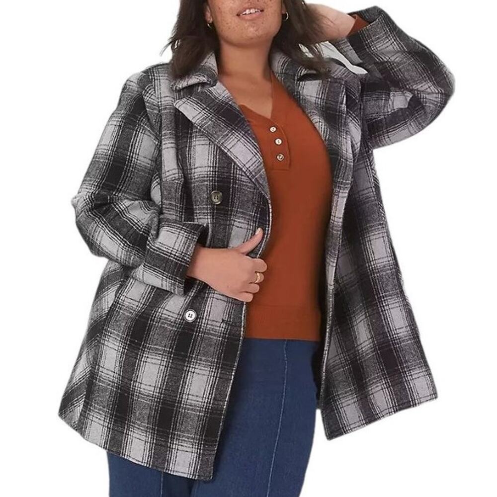 LANE BRYANT Double Breasted Plaid PeaCoat Jacket SZ 26